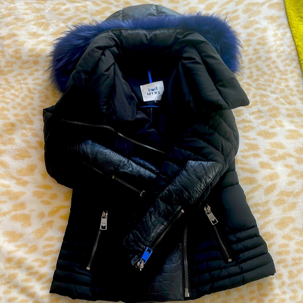 MyKO goose feather puffer Jacket with Fox fur trim hoodie Size S